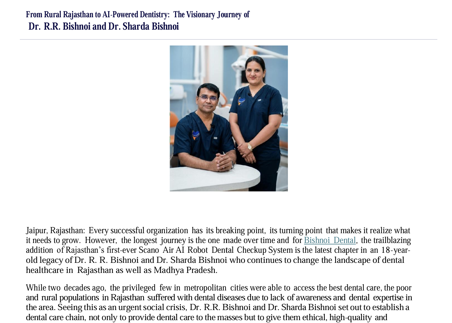 Dr. R.R. Bishnoi and Dr. Sharda Bishnoi